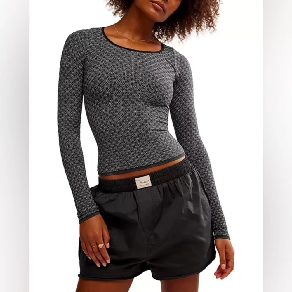 Free People Love Letter Long Sleeve Top in Black